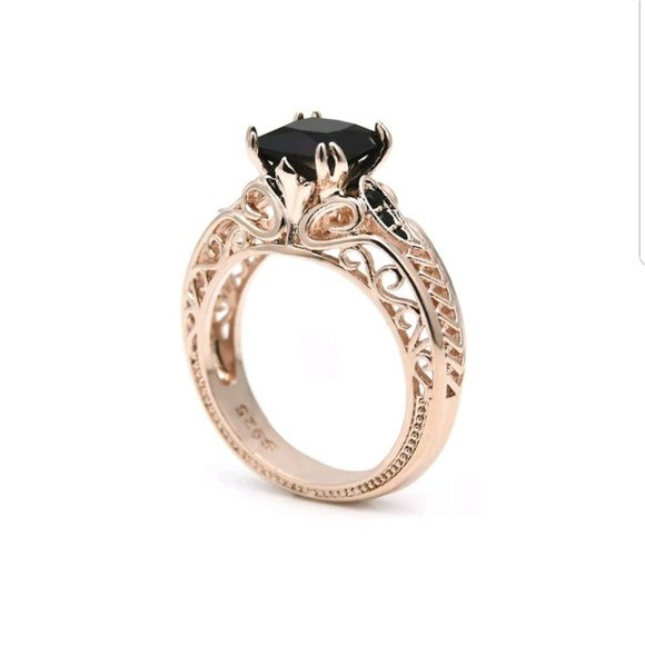 Brand New Womens Rose Gold Black Sapphire Ring - Picture 4 of 4